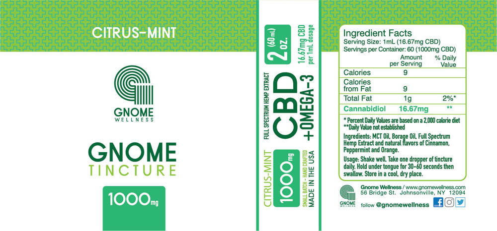 Tincture Full Spectrum Hemp Extract 1000mg 2oz Citrus Flavor (16.67mg per 1mL 1 dropper)-GNOME WELLNESS