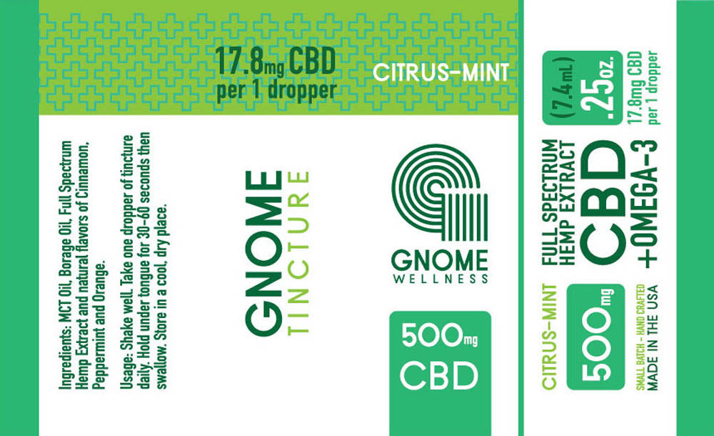Mini Tincture Full Spectrum Hemp Extract 500MG Citrus Flavor Serving size 1 Dropper =.25ml (17.8mg CBD)-GNOME WELLNESS