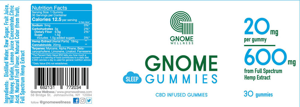 CBD Infused SLEEP Gummies 600mg CBD from Full Spectrum Hemp Extract (20mg per gummy)-GNOME WELLNESS
