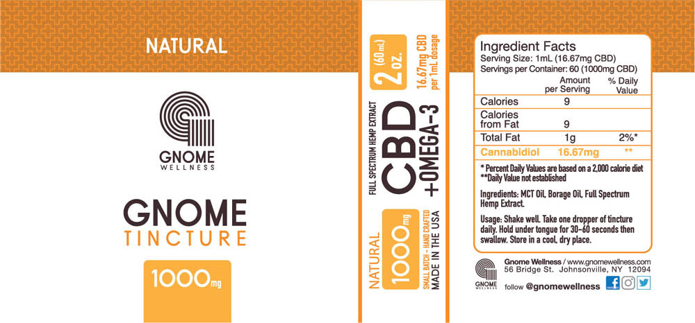 Tincture Full Spectrum Hemp Extract 1000mg 2oz Natural Flavor (16.67mg per 1mL 1 dropper)-GNOME WELLNESS